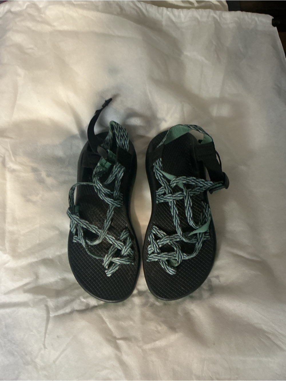 Chaco Black Sandals with Teal Rope Straps